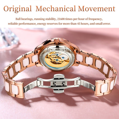 OLEVS 6681 Women Multifunctional Hollow Waterproof Mechanical Watch(White Surface Ceramic Belt) - Metal Strap Watches by OLEVS | Online Shopping South Africa | PMC Jewellery | Buy Now Pay Later Mobicred