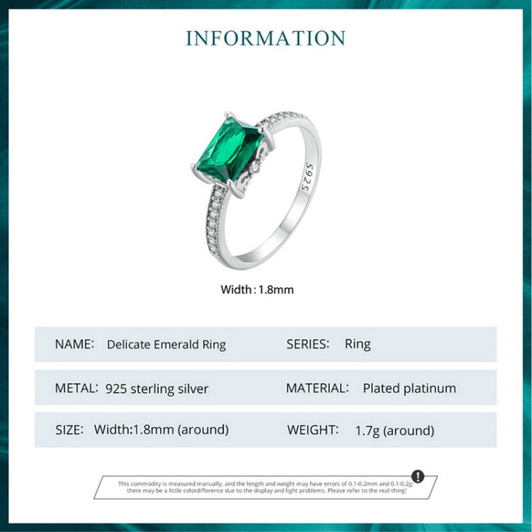 BSR461-8 S925 Sterling Silver White Gold Plated Light Luxury Green Diamond Ring Hand Decoration - Rings by PMC Jewellery | Online Shopping South Africa | PMC Jewellery