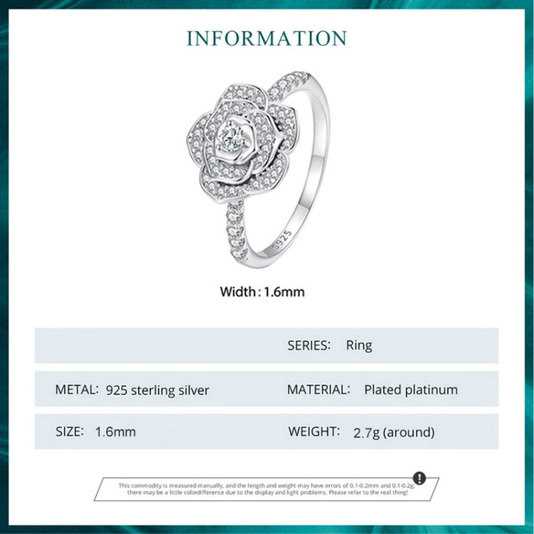 BSR449-7 S925 Sterling Silver White Gold Plated Zircon Rose Ring Hand Decoration - Rings by PMC Jewellery | Online Shopping South Africa | PMC Jewellery