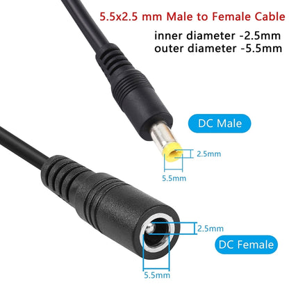 8A 5.5 x 2.5mm Female to Male DC Power Extension Cable, Cable Length:3m(Black) - Universal Power Adapter by PMC Jewellery | Online Shopping South Africa | PMC Jewellery