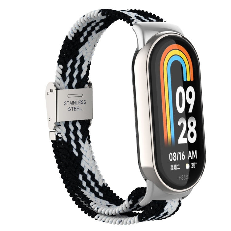 For Xiaomi Mi Band 8 Metal Head + Adjustable Nylon Braided Steel Buckle Watch Band(Black White) - Watch Bands by PMC Jewellery | Online Shopping South Africa | PMC Jewellery