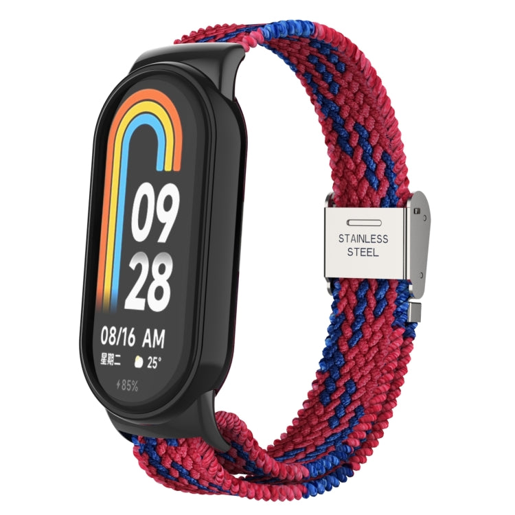 For Xiaomi Mi Band 8 Metal Head + Adjustable Nylon Braided Steel Buckle Watch Band(Red Blue) - Watch Bands by PMC Jewellery | Online Shopping South Africa | PMC Jewellery