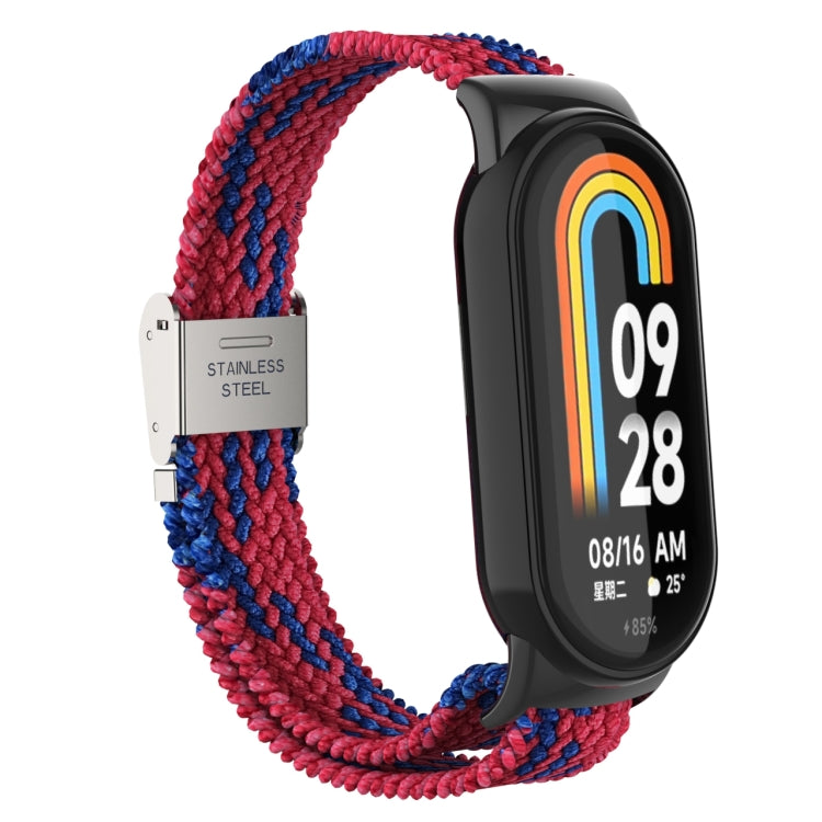 For Xiaomi Mi Band 8 Metal Head + Adjustable Nylon Braided Steel Buckle Watch Band(Red Blue) - Watch Bands by PMC Jewellery | Online Shopping South Africa | PMC Jewellery