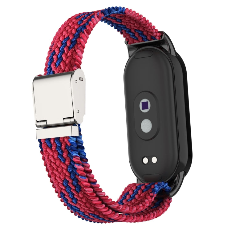 For Xiaomi Mi Band 8 Metal Head + Adjustable Nylon Braided Steel Buckle Watch Band(Red Blue) - Watch Bands by PMC Jewellery | Online Shopping South Africa | PMC Jewellery