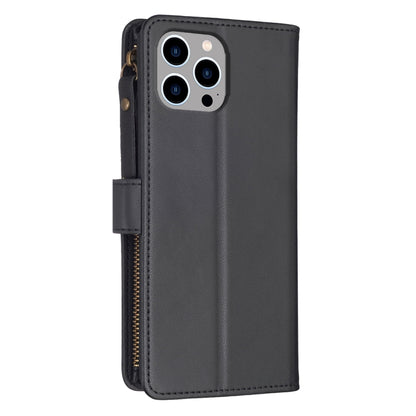 For iPhone 12 Pro Max 9 Card Slots Zipper Wallet Leather Flip Phone Case(Black) - iPhone 12 Pro Max Cases by PMC Jewellery | Online Shopping South Africa | PMC Jewellery