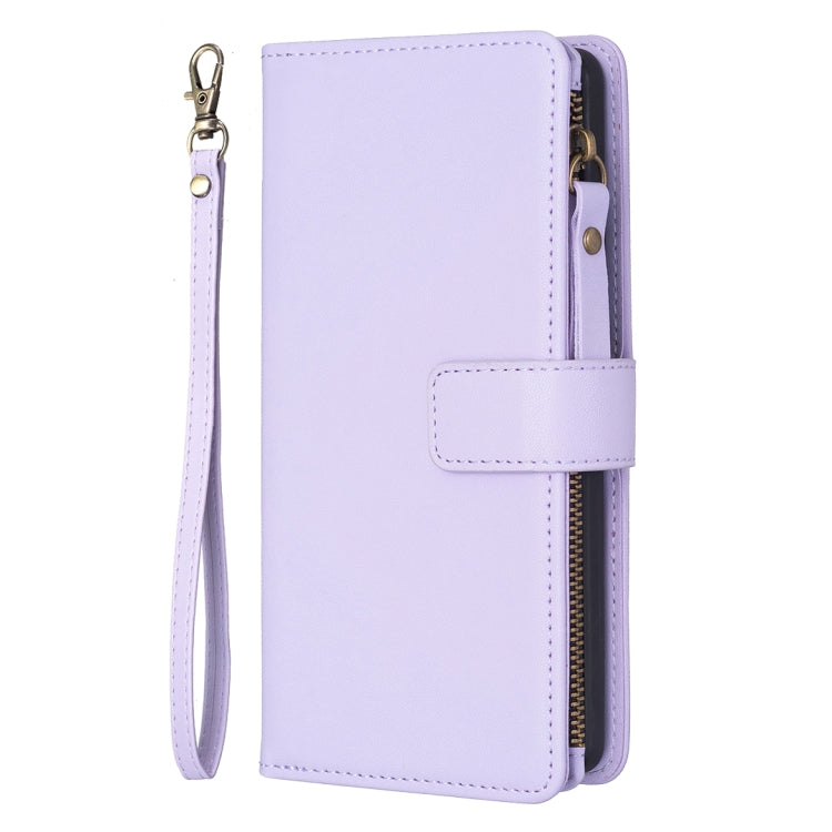 For iPhone 13 Pro Max 9 Card Slots Zipper Wallet Leather Flip Phone Case(Light Purple) - iPhone 13 Pro Max Cases by PMC Jewellery | Online Shopping South Africa | PMC Jewellery