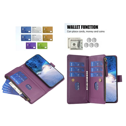 For iPhone 15 Pro 9 Card Slots Zipper Wallet Leather Flip Phone Case(Dark Purple) - iPhone 15 Pro Cases by PMC Jewellery | Online Shopping South Africa | PMC Jewellery