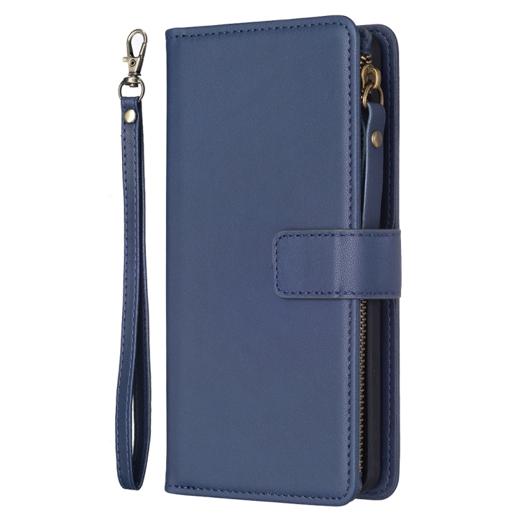 For iPhone 15 9 Card Slots Zipper Wallet Leather Flip Phone Case(Blue) - free shipping - PMC TechLife - Order now!