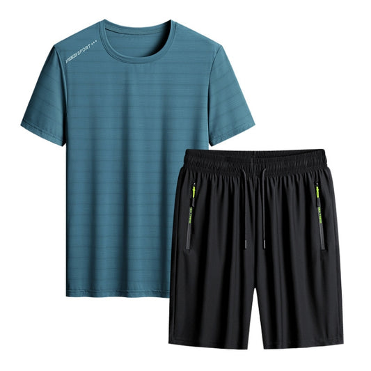 Summer Men T-shirt Short Pants Sports Suit Casual Fitness Two-piece Set, Size:XL(Dark Green Top+Black Shorts) - Athletic Wear by PMC Jewellery | Online Shopping South Africa | PMC Jewellery