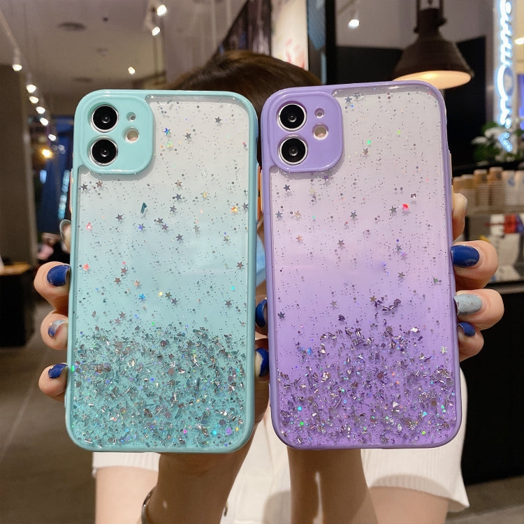 For iPhone 12 Starry Gradient Glitter Powder TPU Phone Case(Lake Green) - iPhone 12 / 12 Pro Cases by PMC Jewellery | Online Shopping South Africa | PMC Jewellery