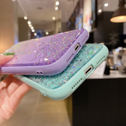 For iPhone 12 Starry Gradient Glitter Powder TPU Phone Case(Lake Green) - iPhone 12 / 12 Pro Cases by PMC Jewellery | Online Shopping South Africa | PMC Jewellery