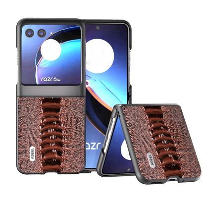 For Motorola Razr 40 Ultra ABEEL Genuine Leather Weilai Series Phone Case(Coffee) - Motorola Cases by PMC Jewellery | Online Shopping South Africa | PMC Jewellery