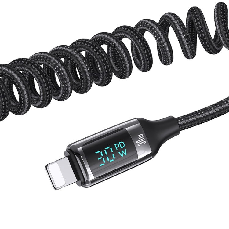 USAMS US-CC193 C37 60W Type-C+USB Dual Port Car Charger with Digital Display 30W 8 Pin Spring Data Cable(Tarnish) - Car Charger by USAMS | Online Shopping South Africa | PMC Jewellery | Buy Now Pay Later Mobicred