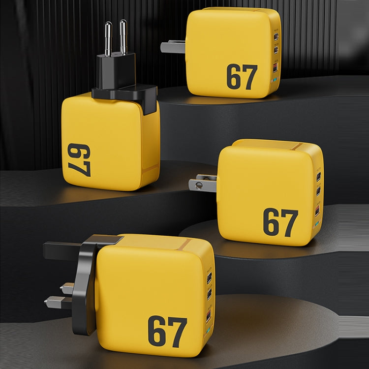 WK WP-U141 67W USB+Double USB-C / Type-C GaN Charger, Plug:US Plug(Yellow) - USB Charger by WK | Online Shopping South Africa | PMC TechLife | Buy Now Pay Later Mobicred
