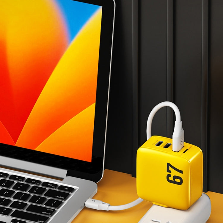 WK WP-U141 67W USB+Double USB-C / Type-C GaN Charger, Plug:US Plug(Yellow) - USB Charger by WK | Online Shopping South Africa | PMC TechLife | Buy Now Pay Later Mobicred