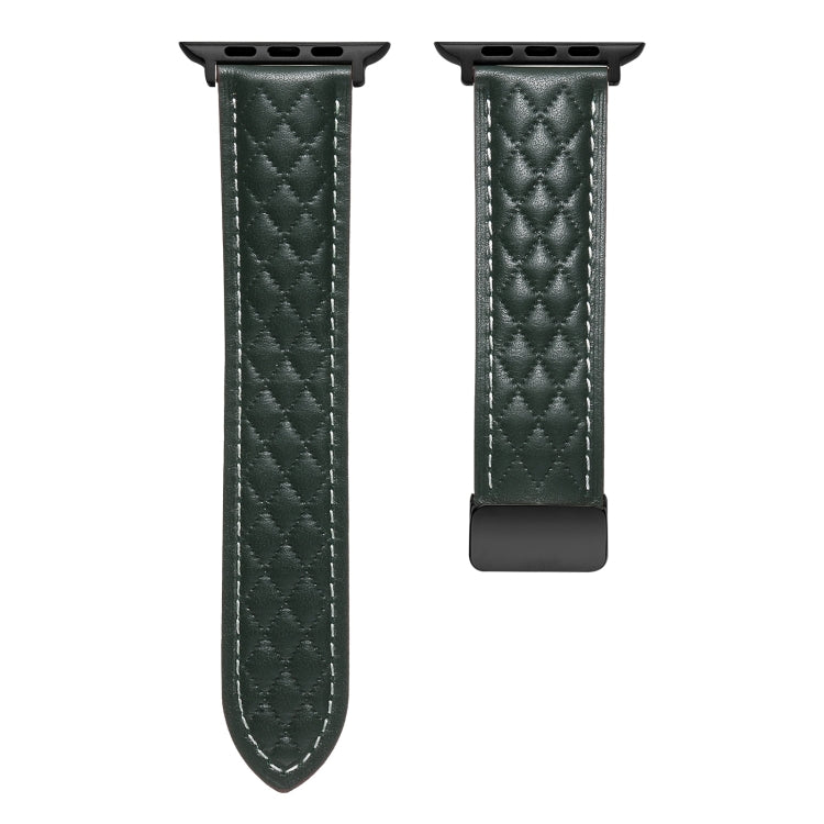 For Apple Watch Ultra 49mm Folding Buckle Rhombus Leather Watch Band(Green) - Watch Bands by PMC Jewellery | Online Shopping South Africa | PMC Jewellery