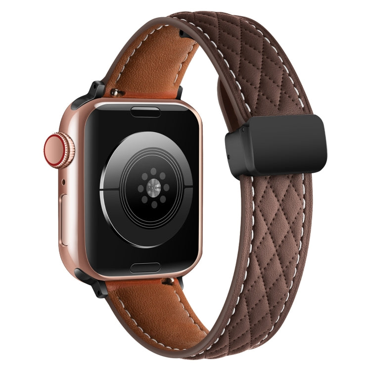 For Apple Watch 7 41mm Folding Buckle Rhombus Leather Watch Band(Coffee) - Watch Bands by PMC TechLife | Online Shopping South Africa | PMC TechLife