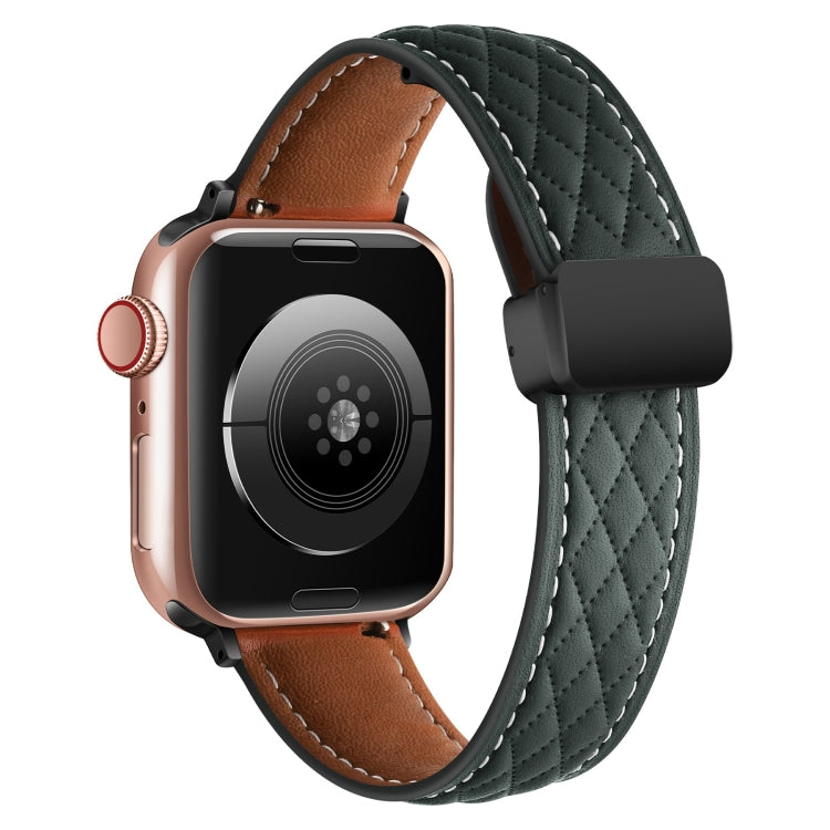 For Apple Watch 6 40mm Folding Buckle Rhombus Leather Watch Band(Green) - Watch Bands by PMC TechLife | Online Shopping South Africa | PMC TechLife