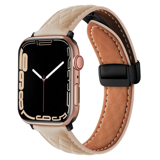 For Apple Watch 6 40mm Folding Buckle Rhombus Leather Watch Band(Apricot) - Watch Bands by PMC Jewellery | Online Shopping South Africa | PMC Jewellery