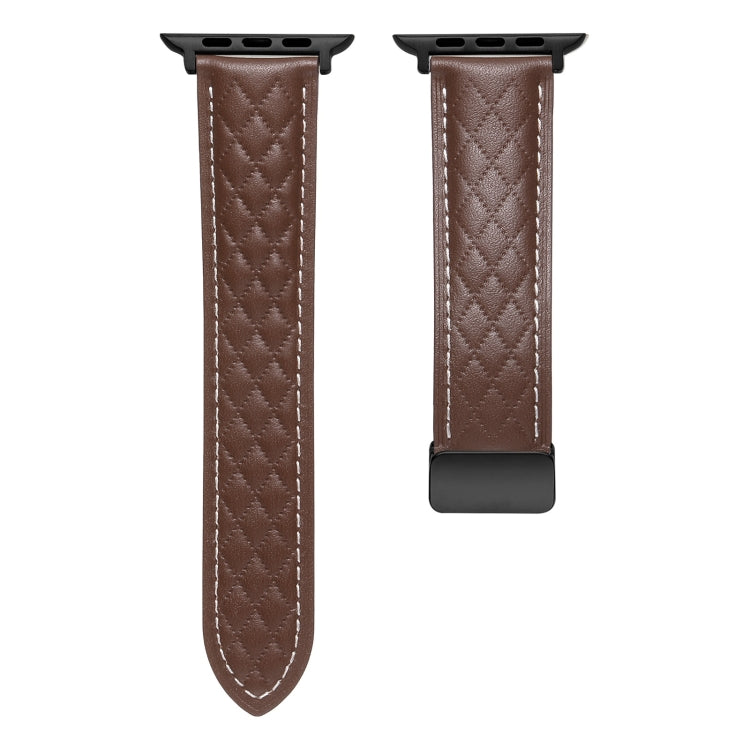 For Apple Watch 6 44mm Folding Buckle Rhombus Leather Watch Band(Coffee) - Watch Bands by PMC TechLife | Online Shopping South Africa | PMC TechLife