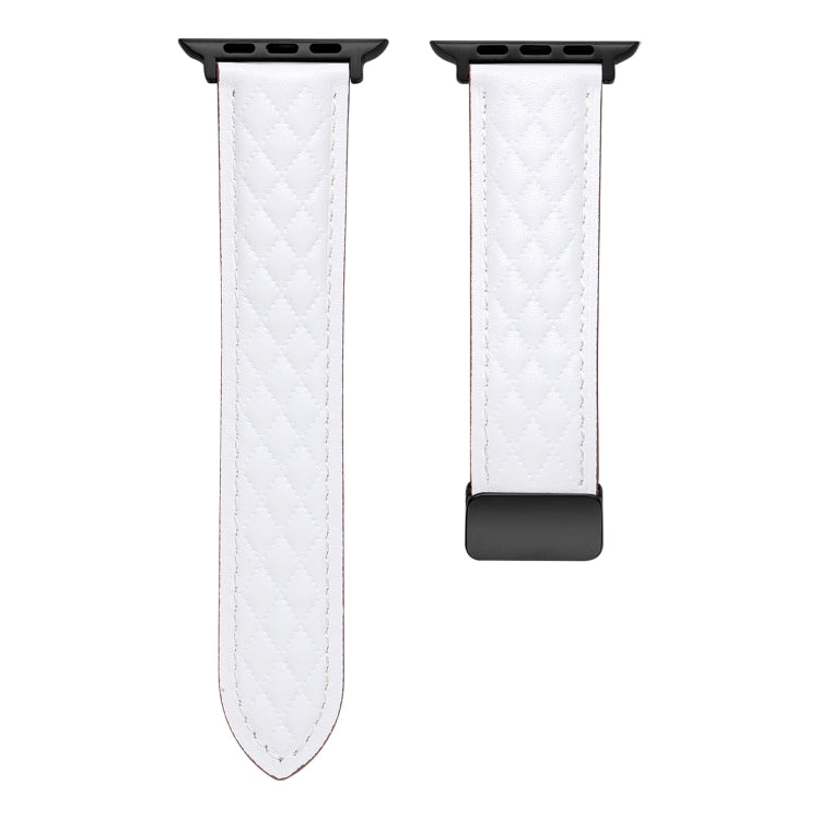 For Apple Watch 4 44mm Folding Buckle Rhombus Leather Watch Band(White) - Watch Bands by PMC TechLife | Online Shopping South Africa | PMC TechLife
