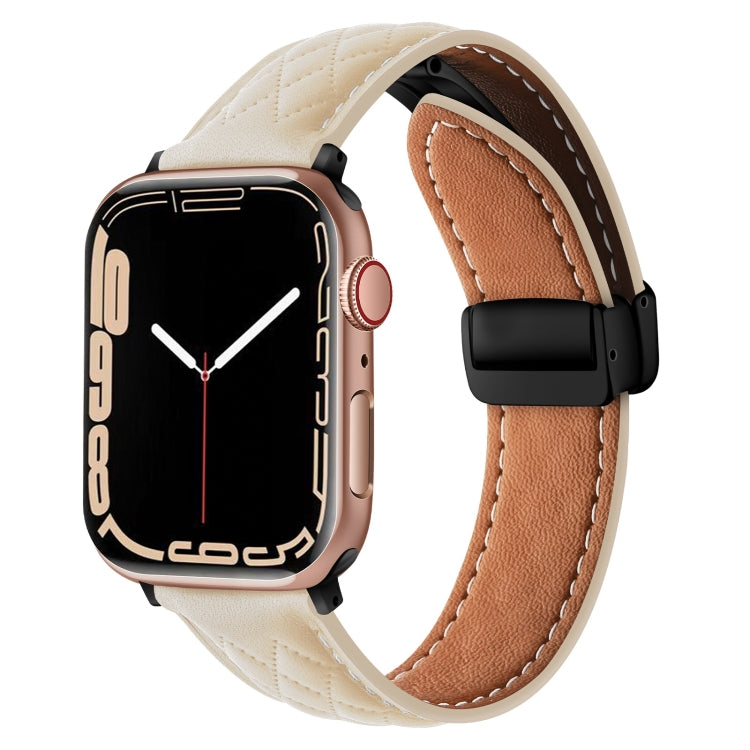 For Apple Watch 4 40mm Folding Buckle Rhombus Leather Watch Band(Starlight) - Watch Bands by PMC TechLife | Online Shopping South Africa | PMC TechLife