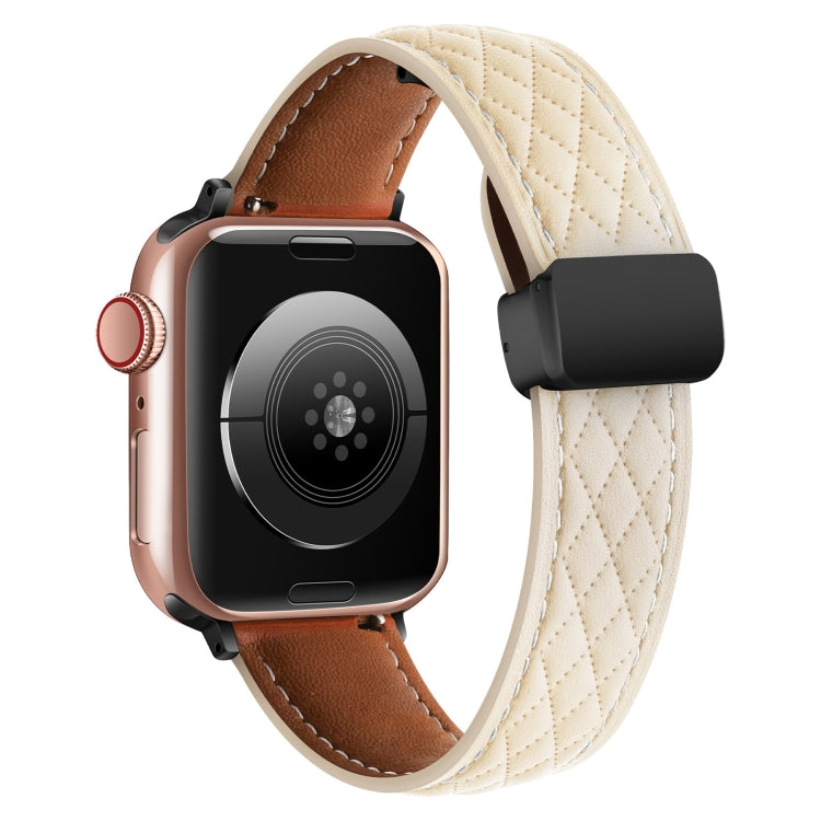 For Apple Watch 4 40mm Folding Buckle Rhombus Leather Watch Band(Starlight) - Watch Bands by PMC TechLife | Online Shopping South Africa | PMC TechLife