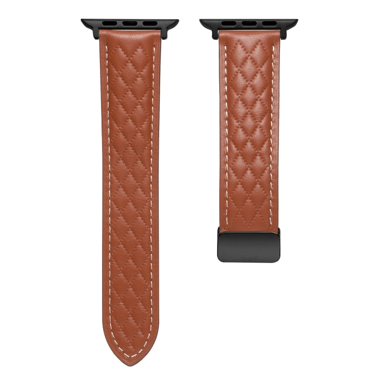 For Apple Watch 4 40mm Folding Buckle Rhombus Leather Watch Band(Brown) - Watch Bands by PMC TechLife | Online Shopping South Africa | PMC TechLife