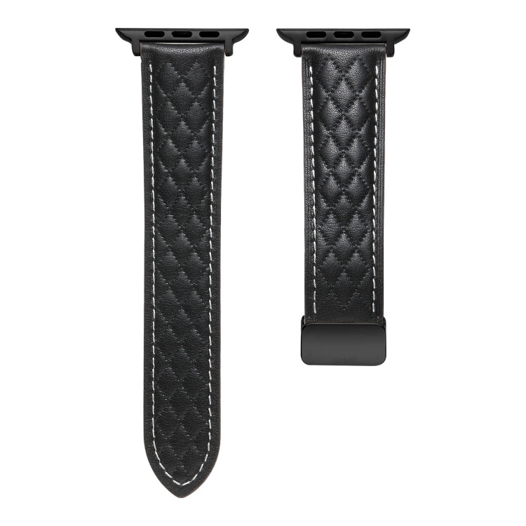For Apple Watch 2 38mm Folding Buckle Rhombus Leather Watch Band(Black) - Watch Bands by PMC TechLife | Online Shopping South Africa | PMC TechLife