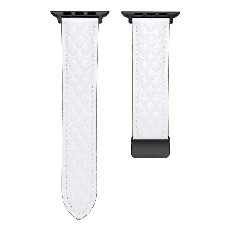 For Apple Watch 9 45mm Folding Buckle Rhombus Leather Watch Band(White) - free shipping - PMC TechLife - Order now!