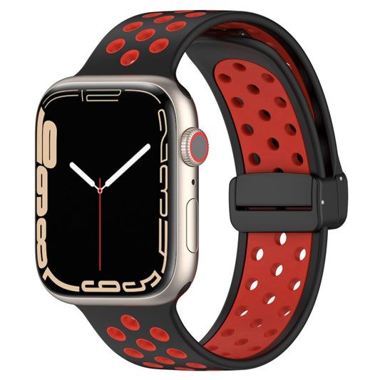 For Apple Watch 8 41mm Magnetic Buckle Silicone Watch Band(Black Red) - Watch Bands by PMC Jewellery | Online Shopping South Africa | PMC Jewellery