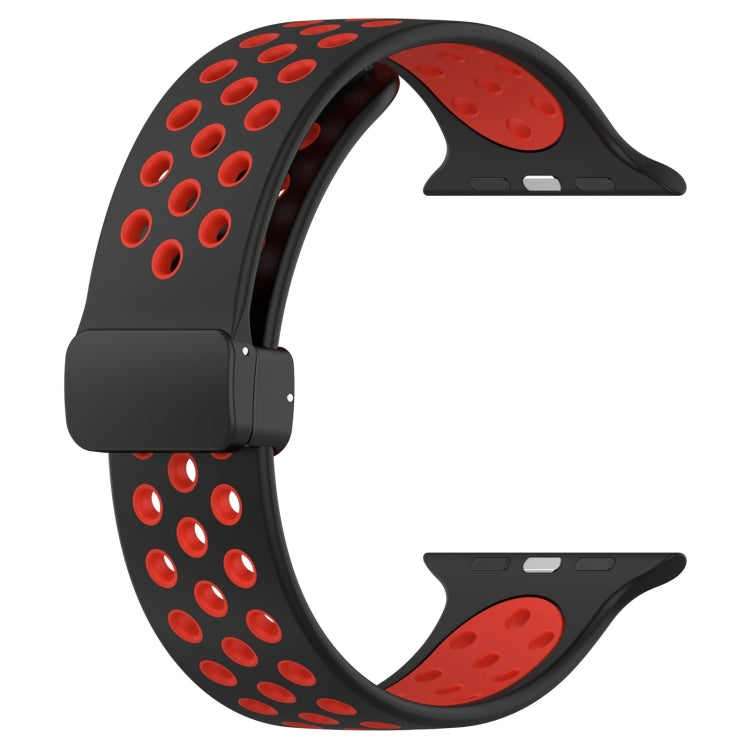 For Apple Watch 8 41mm Magnetic Buckle Silicone Watch Band(Black Red) - Watch Bands by PMC Jewellery | Online Shopping South Africa | PMC Jewellery