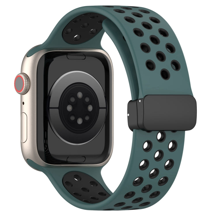 For Apple Watch 8 45mm  Magnetic Buckle Silicone Watch Band(Olive Black) - Watch Bands by PMC Jewellery | Online Shopping South Africa | PMC Jewellery