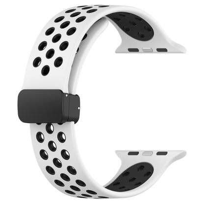 For Apple Watch SE 2022 40mm Magnetic Buckle Silicone Watch Band(White Black) - Watch Bands by PMC Jewellery | Online Shopping South Africa | PMC Jewellery