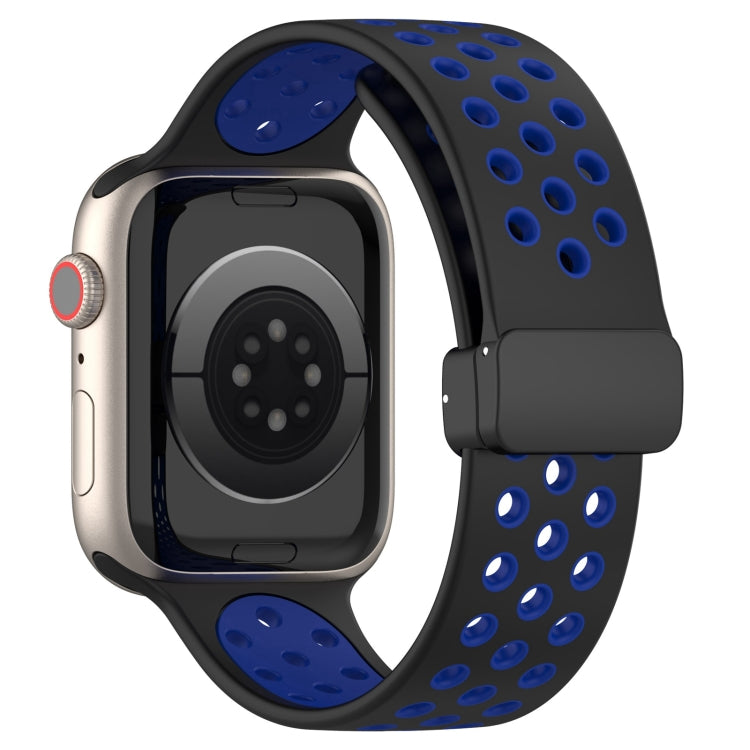 For Apple Watch 7 41mm Magnetic Buckle Silicone Watch Band(Black Blue) - Watch Bands by PMC TechLife | Online Shopping South Africa | PMC TechLife