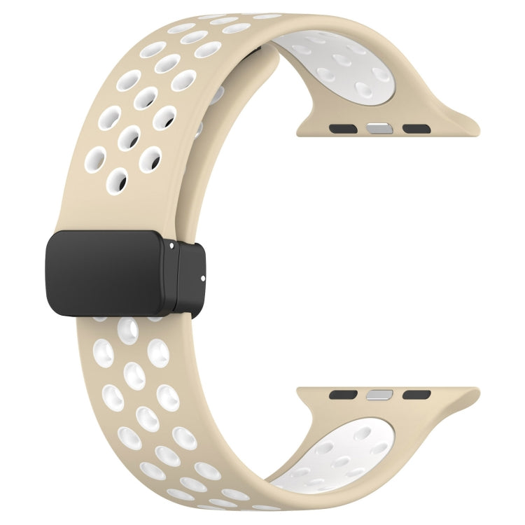 For Apple Watch 7 41mm Magnetic Buckle Silicone Watch Band(Khaki White) - Watch Bands by PMC TechLife | Online Shopping South Africa | PMC TechLife