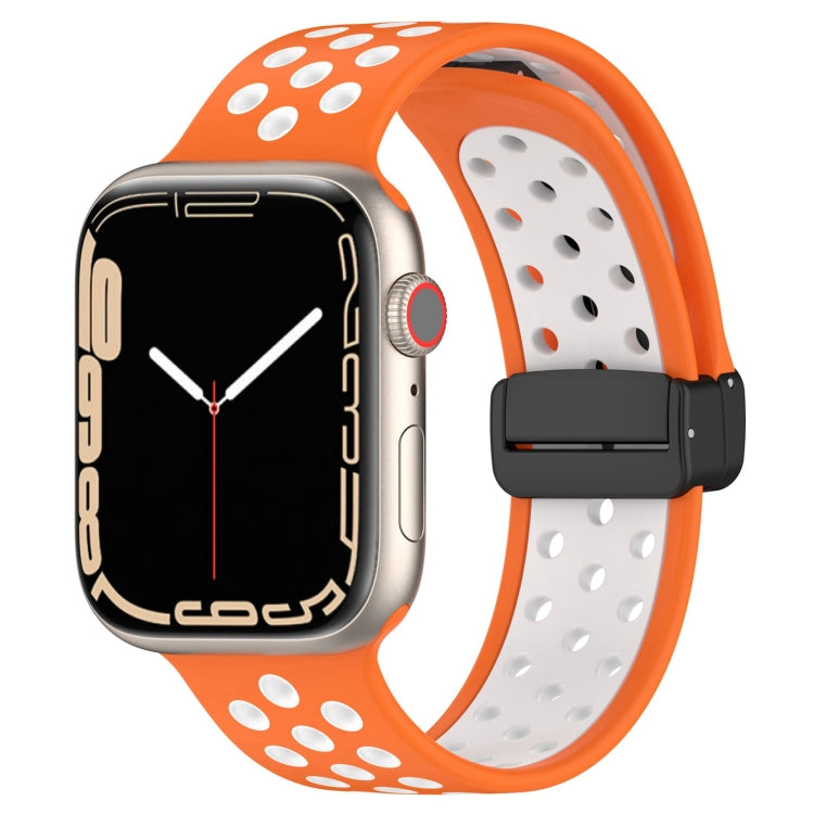 For Apple Watch 7 45mm Magnetic Buckle Silicone Watch Band(Orange White) - Watch Bands by PMC TechLife | Online Shopping South Africa | PMC TechLife