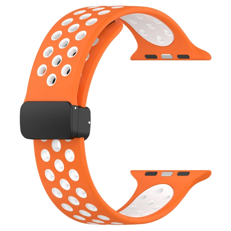 For Apple Watch 7 45mm Magnetic Buckle Silicone Watch Band(Orange White) - Watch Bands by PMC TechLife | Online Shopping South Africa | PMC TechLife