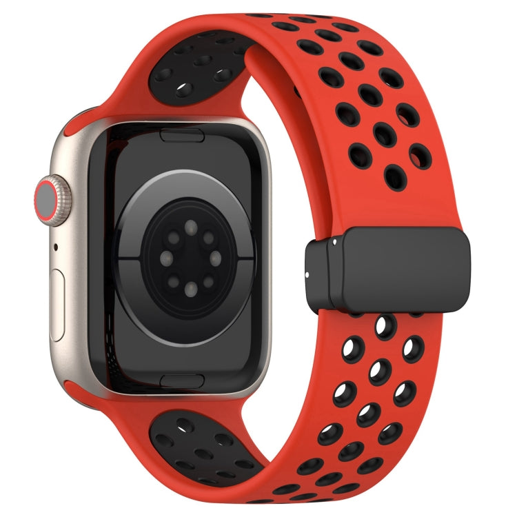 For Apple Watch 7 45mm Magnetic Buckle Silicone Watch Band(Red Black) - Watch Bands by PMC TechLife | Online Shopping South Africa | PMC TechLife