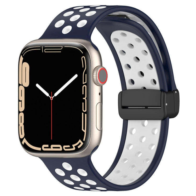 For Apple Watch SE 44mm Magnetic Buckle Silicone Watch Band(Navy White) - Watch Bands by PMC TechLife | Online Shopping South Africa | PMC TechLife