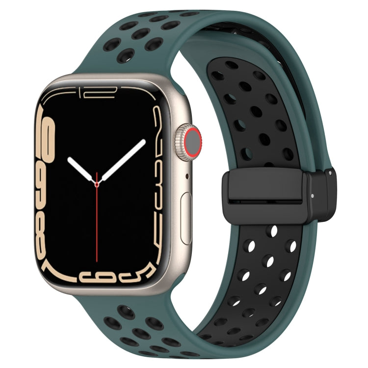 For Apple Watch 5 40mm Magnetic Buckle Silicone Watch Band(Olive Black) - Watch Bands by PMC TechLife | Online Shopping South Africa | PMC TechLife
