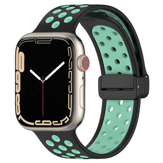 For Apple Watch 3 42mm Magnetic Buckle Silicone Watch Band(Black Cyan) - Watch Bands by PMC Jewellery | Online Shopping South Africa | PMC Jewellery