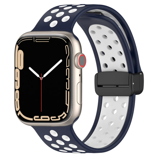 For Apple Watch 2 42mm Magnetic Buckle Silicone Watch Band(Navy White) - Watch Bands by PMC Jewellery | Online Shopping South Africa | PMC Jewellery