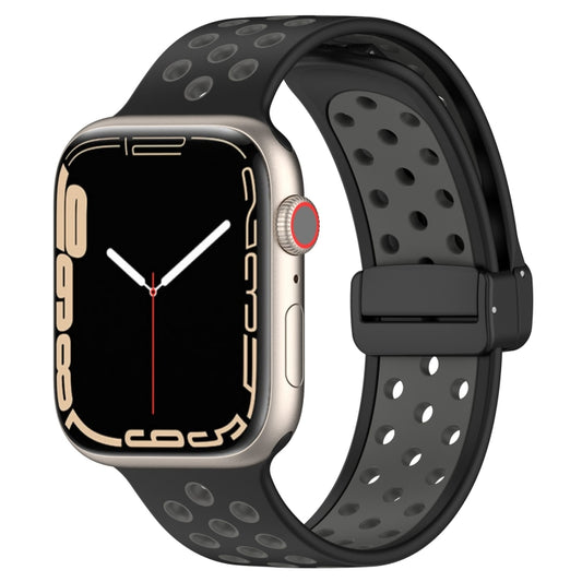 For Apple Watch 2 38mm Magnetic Buckle Silicone Watch Band(Black Grey) - Watch Bands by PMC Jewellery | Online Shopping South Africa | PMC Jewellery