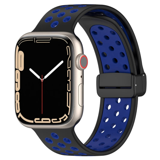 For Apple Watch 2 38mm Magnetic Buckle Silicone Watch Band(Black Blue) - Watch Bands by PMC Jewellery | Online Shopping South Africa | PMC Jewellery