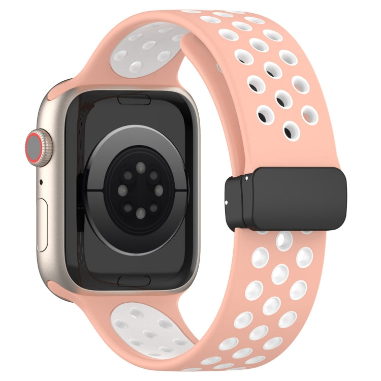 For Apple Watch 42mm Magnetic Buckle Silicone Watch Band(Pink White) - Watch Bands by PMC Jewellery | Online Shopping South Africa | PMC Jewellery