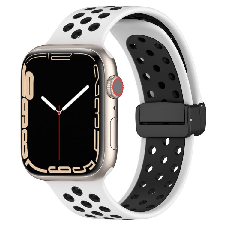 For Apple Watch 38mm Magnetic Buckle Silicone Watch Band(White Black) - Watch Bands by PMC TechLife | Online Shopping South Africa | PMC TechLife