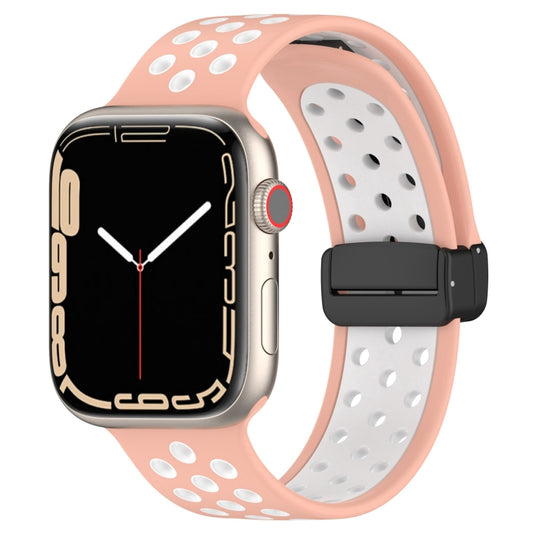 For Apple Watch 38mm Magnetic Buckle Silicone Watch Band(Pink White) - Watch Bands by PMC Jewellery | Online Shopping South Africa | PMC Jewellery