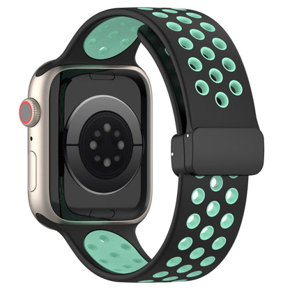 For Apple Watch 38mm Magnetic Buckle Silicone Watch Band(Black Cyan) - Watch Bands by PMC Jewellery | Online Shopping South Africa | PMC Jewellery