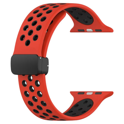 For Apple Watch 38mm Magnetic Buckle Silicone Watch Band(Red Black) - Watch Bands by PMC Jewellery | Online Shopping South Africa | PMC Jewellery